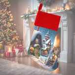 Charming snowy Christmas village  Christmas Stocking<br><div class="desc">This charming Christmas Stockin features a snowy village with Christmas decorated houses at night. Streets and roofs are thickly covered with snow,  windows are brightly lit,  Christmas decorations consist of fir trees and red Christmas tree balls.  Wonderful decor and gift for your family,  friends and more! Customisable.</div>