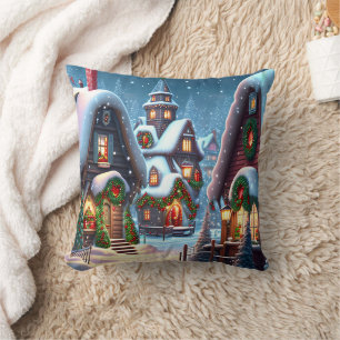 Charming snowy Christmas village  Cushion