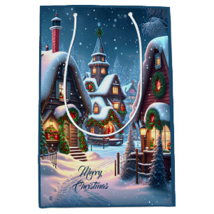 Charming snowy Christmas village custom Medium Gift Bag