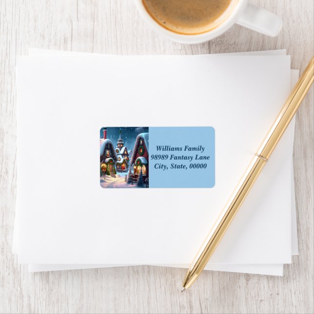 Charming snowy Christmas village  Label (Insitu)