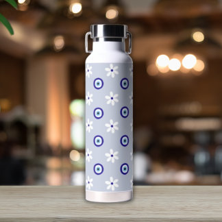 Charming Soft Blue Feminine Daisy Evil Eye Water Bottle