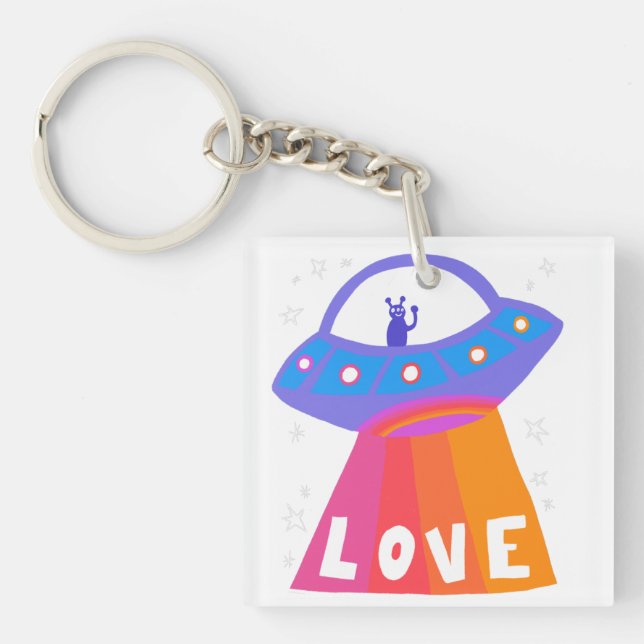 Charming Space Aliens Martians UFO Cute LOVE Key Ring (Front)