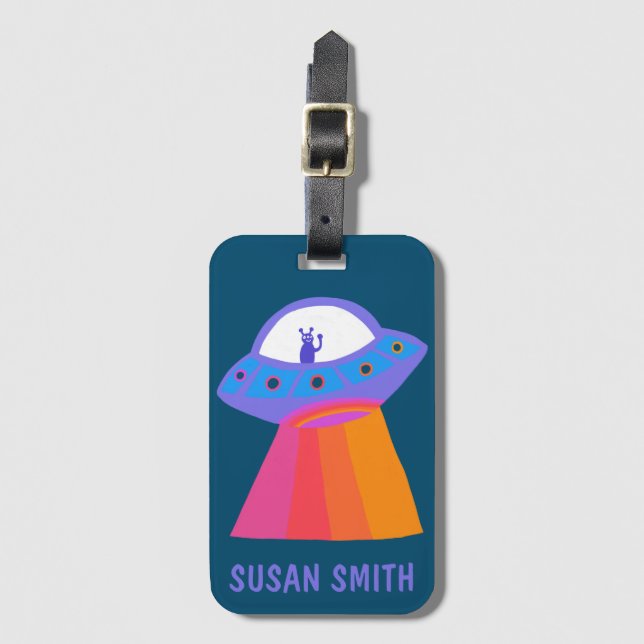 Charming Space Aliens Martians UFO Cute Luggage Tag (Front Vertical)