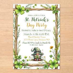 Charming Spring Clover & Gnome  Acrylic Invitations