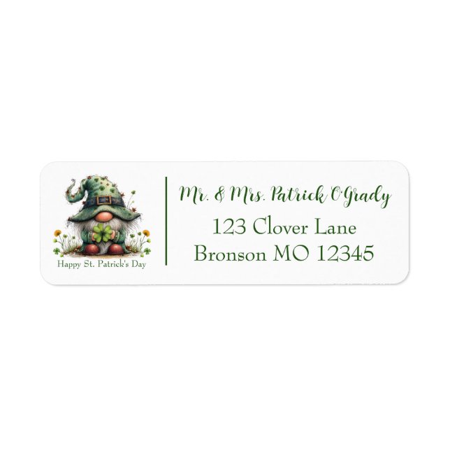Charming Spring Clover & Gnome  Return Address Label (Front)