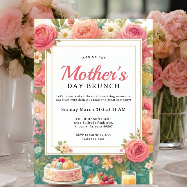 Charming Spring Floral Mother's Day Brunch Invitation (Mother's Day Brunch invitation.)