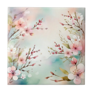 Charming Spring Watercolor Flowers Ceramic Tile