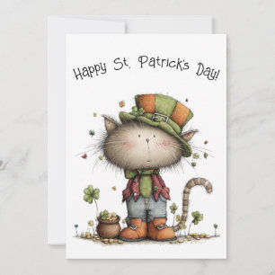 Charming St. Patrick’s Day Cat & Pot of Gold Flat Card