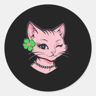 Charming St.patrick's Day Winking Cat With Clover Classic Round Sticker