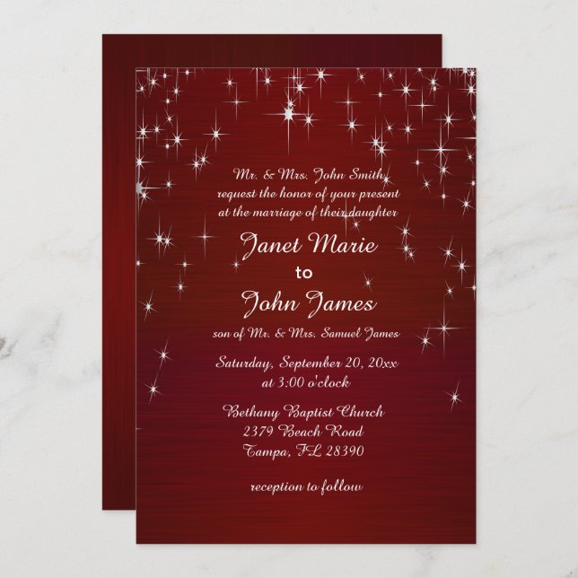 Charming Star Struck Wedding | Burgundy Red Invitation (Front/Back)