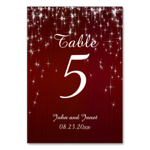Charming Star Struck Wedding Burgundy Red Table Number