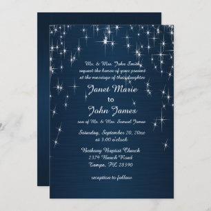 Charming Star Struck Wedding   Navy Blue Invitation