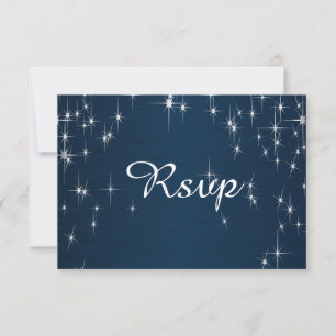 Charming Star Struck Wedding Navy Blue RSVP Card