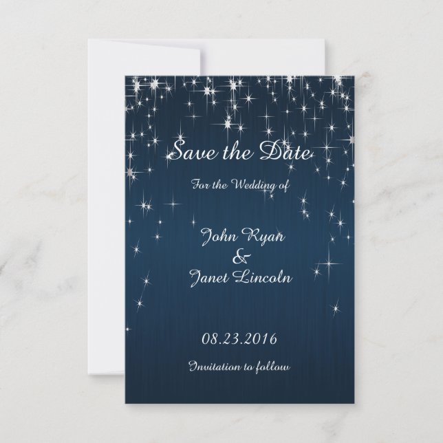 Charming Star Struck Wedding | Navy Blue Save The Date (Front)