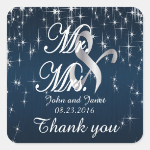 Charming Star Struck Wedding   Navy Blue Square Sticker