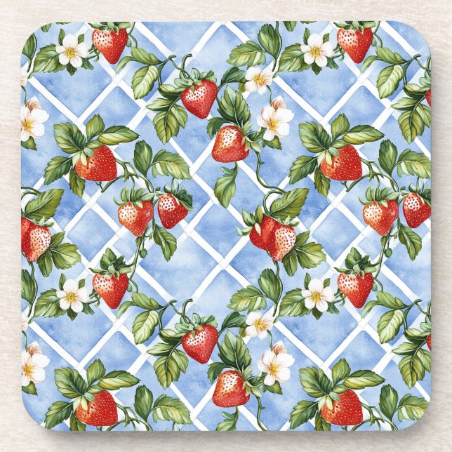Charming Strawberry & Leaf Pattern – Vintage (2) Coaster (Front)