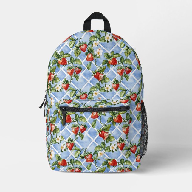Charming Strawberry & Leaf Pattern – Vintage (2) Printed Backpack (Front)