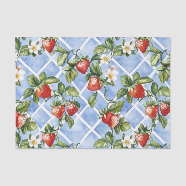 Charming Strawberry & Leaf Pattern – Vintage (2) Tissue Paper (Front)