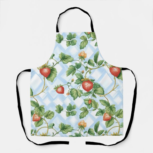 Charming Strawberry & Leaf Pattern – Vintage Apron (Front)
