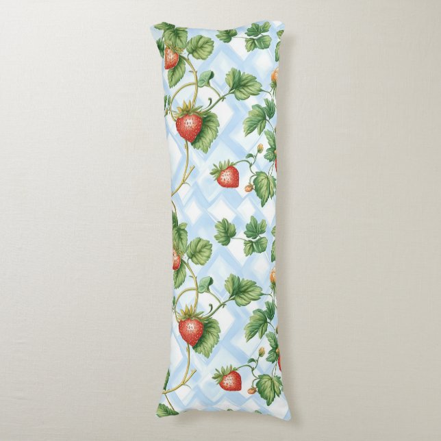 Charming Strawberry & Leaf Pattern – Vintage Body Cushion (Front Vertical)