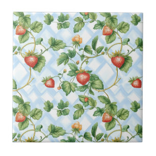 Charming Strawberry & Leaf Pattern – Vintage Ceramic Tile