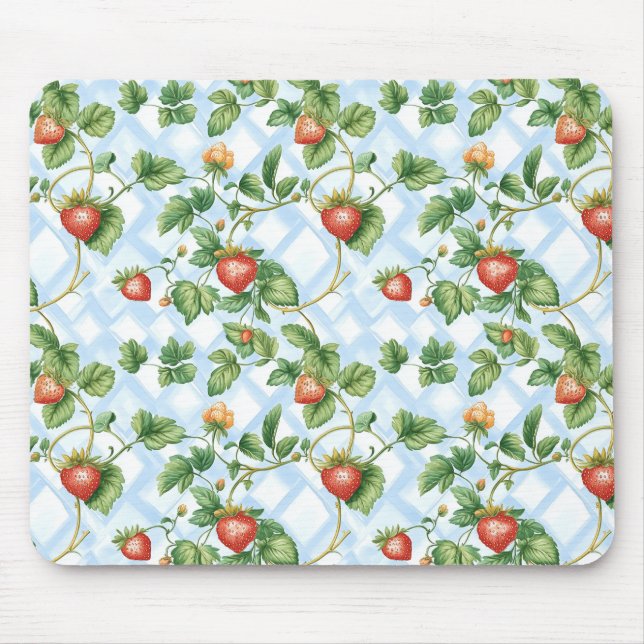 Charming Strawberry & Leaf Pattern – Vintage Mouse Pad (Front)