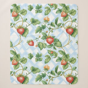 Charming Strawberry & Leaf Pattern – Vintage Sherpa Blanket