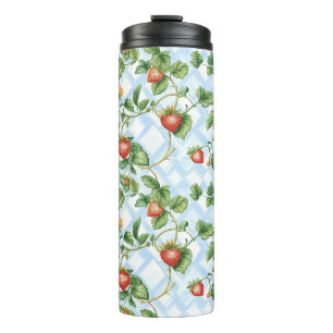 Charming Strawberry & Leaf Pattern – Vintage Thermal Tumbler
