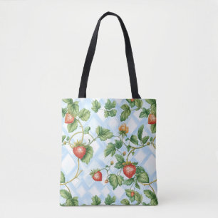 Charming Strawberry & Leaf Pattern – Vintage Tote Bag