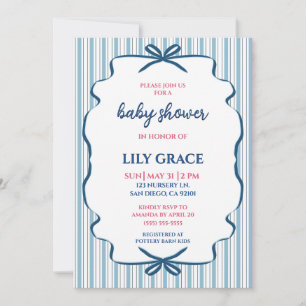 Charming Striped Ribbon Baby Shower Invitation