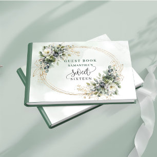 Charming Sweet 16 botanical watercolor dusty green Guest Book