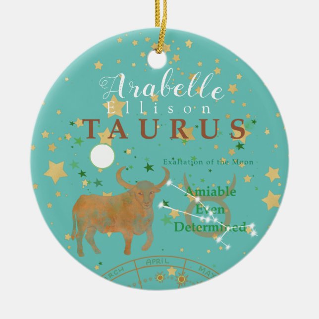 Charming Taurus Zodiac Ceramic Ornament (Front)