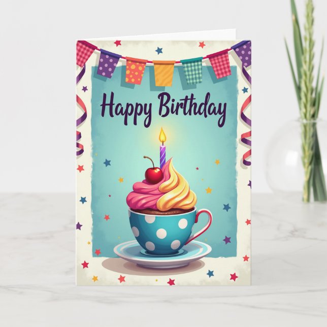 Charming Teacup Birthday Card (Front)