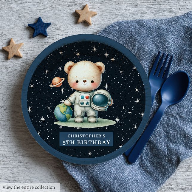 Charming Teddy Bear Astronaut Baby Shower Party Paper Plate (Charming Teddy Bear Astronaut Baby Shower Party Paper Plates )