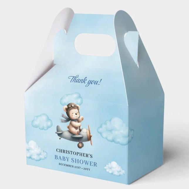 Charming Teddy Bear Aviator Blue Brown Boy Shower  Favour Box (Charming Teddy Bear Aviator Blue Brown Boy Shower Favor Box

)