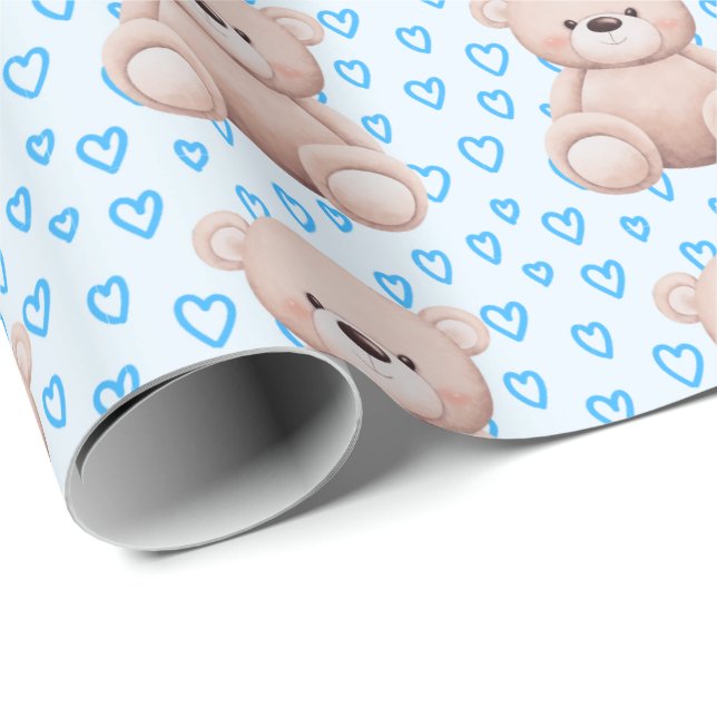Charming Teddy Bear Gift Wrap – for Baby Boy (Roll Corner)