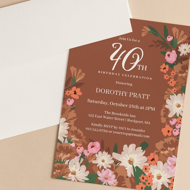 Charming Terracotta Fall Floral 40th Birthday Invitation (Creator Uploaded)