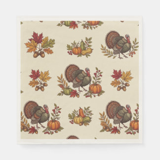 Charming Thanksgiving Turkey Design Paper Napkin