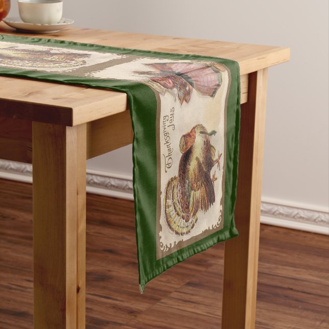 Charming Thanksgiving Turkey Pilgrim Girl Festive Short Table Runner (In Situ)