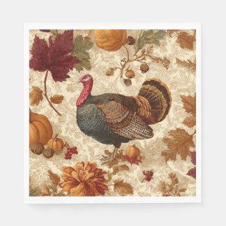 Charming Thanksgiving Turkey Toile Design Paper Napkin