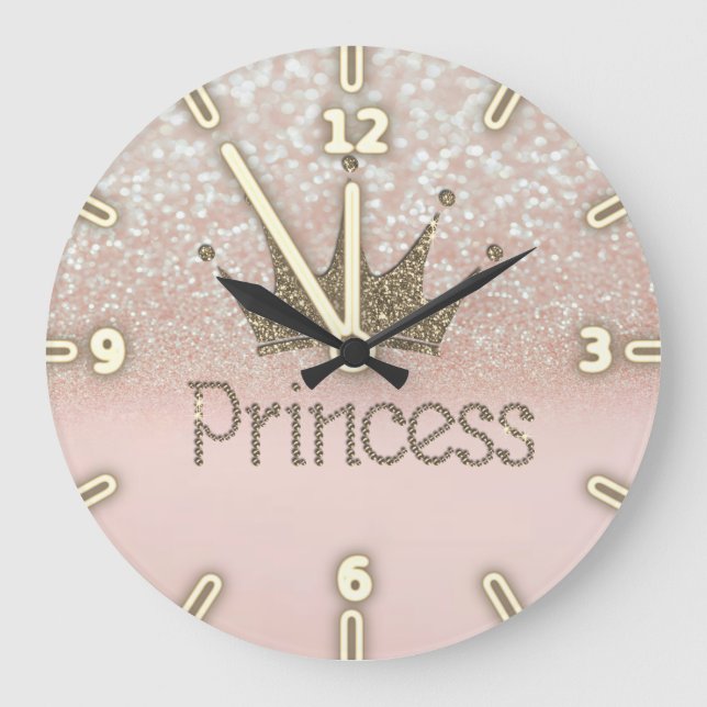 Charming Tiara, Princess, Glittery Bokeh Large Clock (Front)