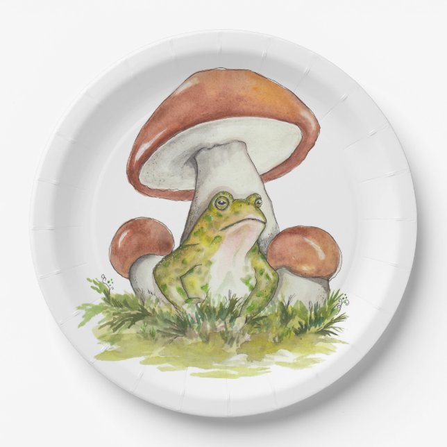 Charming Toad Under Mushroom Paper Plate (Front)