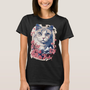 Charming Tokyo Cat in Japanese Cherry Blossom T-Shirt