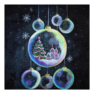 Charming Town within Christmas Ornament Snowflakes Photo Print