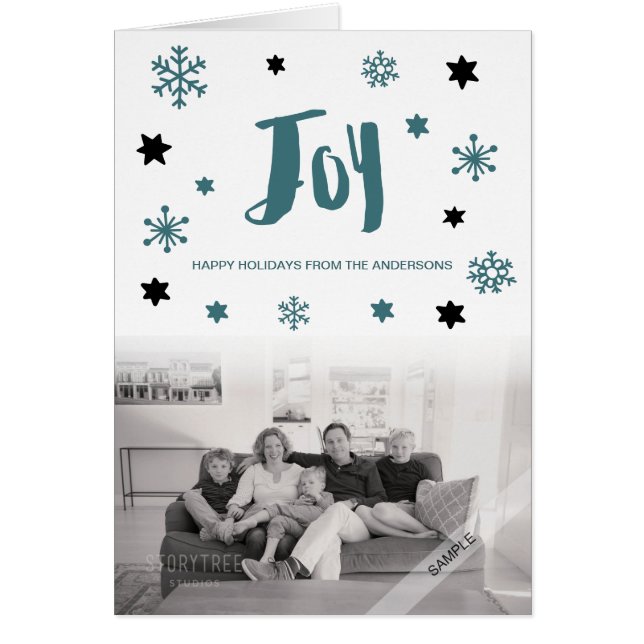 Charming Trendy Joy Blue Green Holiday Photo (Front)