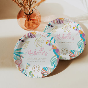 Charming Tropical Birthday Paper Plate