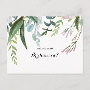 Charming Tropical Floral & Greenery Bridesmaid Invitation Postcard