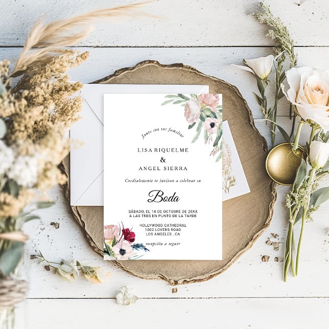 Charming Tropical Floral Greenery Spanish Wedding Invitation (Creator Uploaded)