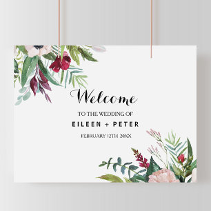 Charming Tropical Floral Greenery Welcome Wedding Poster