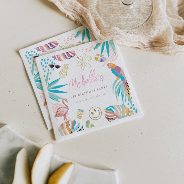 Charming Tropical Themed Birthday Napkin (Creator Uploaded)